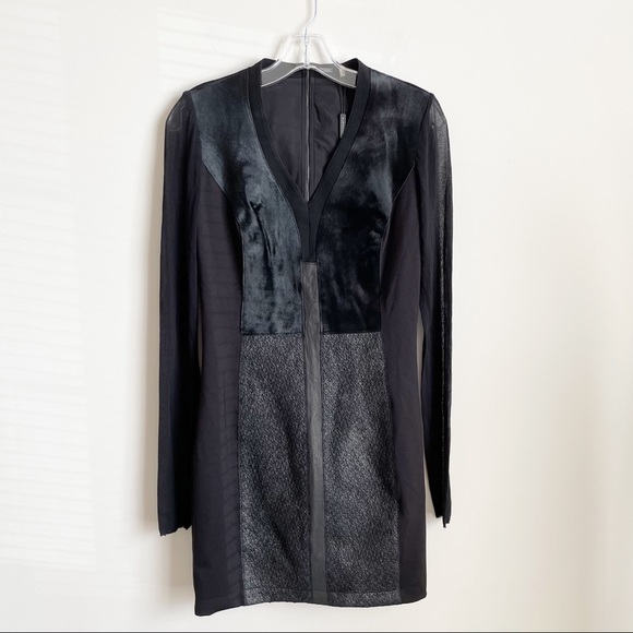 NEW Elie Tahari Lane Combo Calf Hair & Leather Sheath Dress - Picture 4 of 7